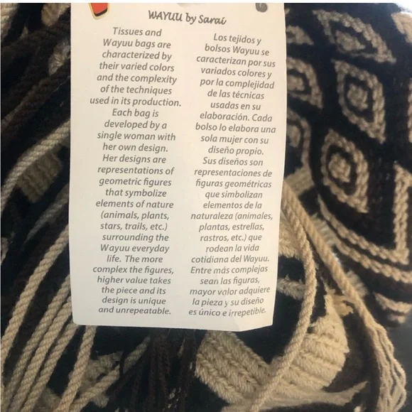 NWT SARAI WAYUU Black and Tan Patterned Woven Crossbody Bag Columbia made XL - Picture 6 of 16